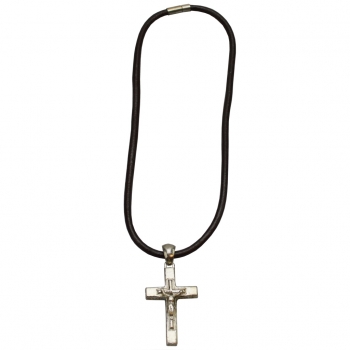 flevado Hochglanz POLIERTES EDELSTAHLKREUZ AN EINEM SEHR Breiten Leder-Halsband