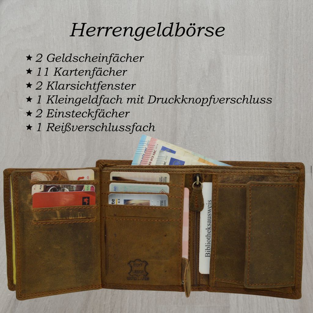 Morucha Herren RFID-blockierende Echte Distressed Hunter Leder