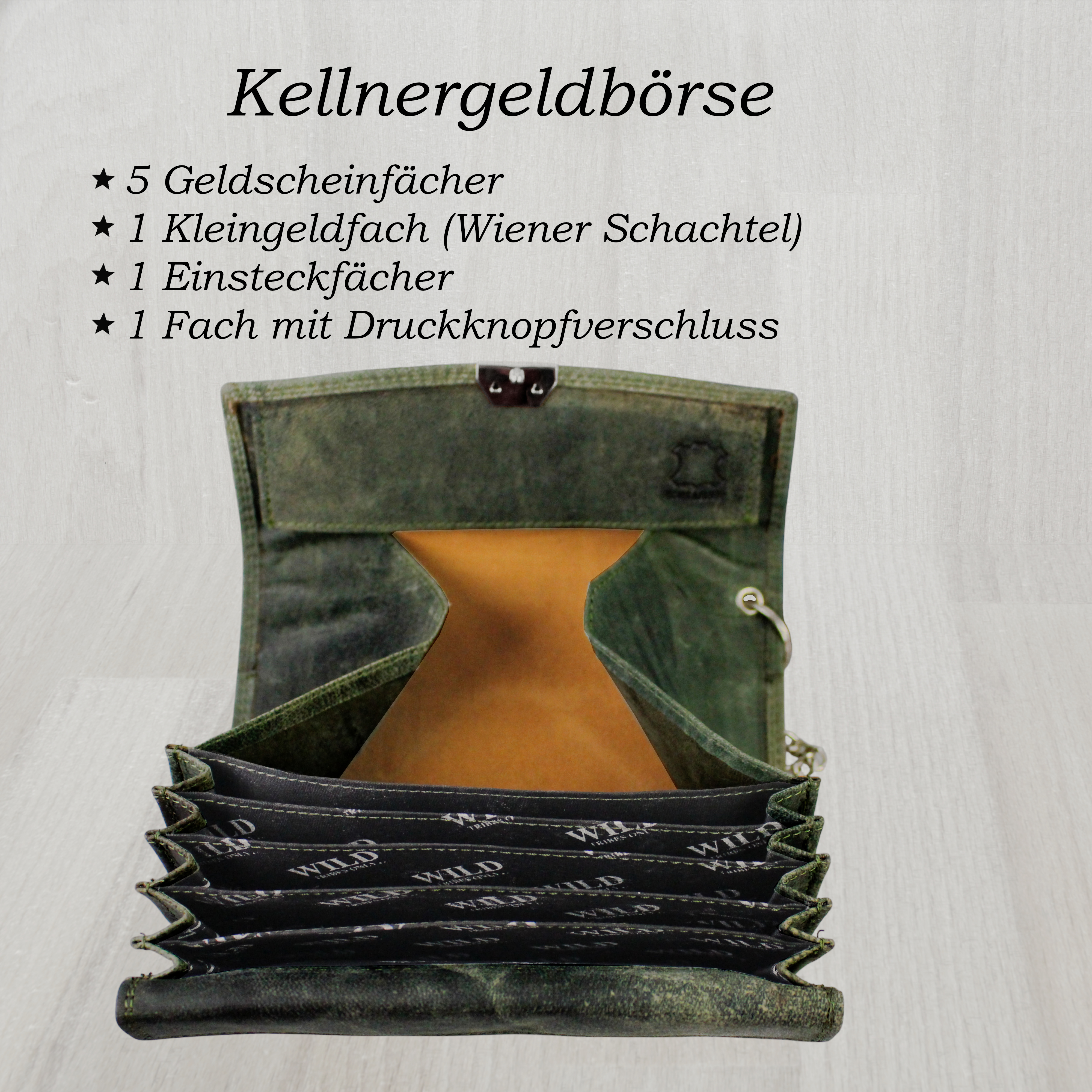 Kellnerset Kellner Geldbörse und Tasche echt Leder in Grün