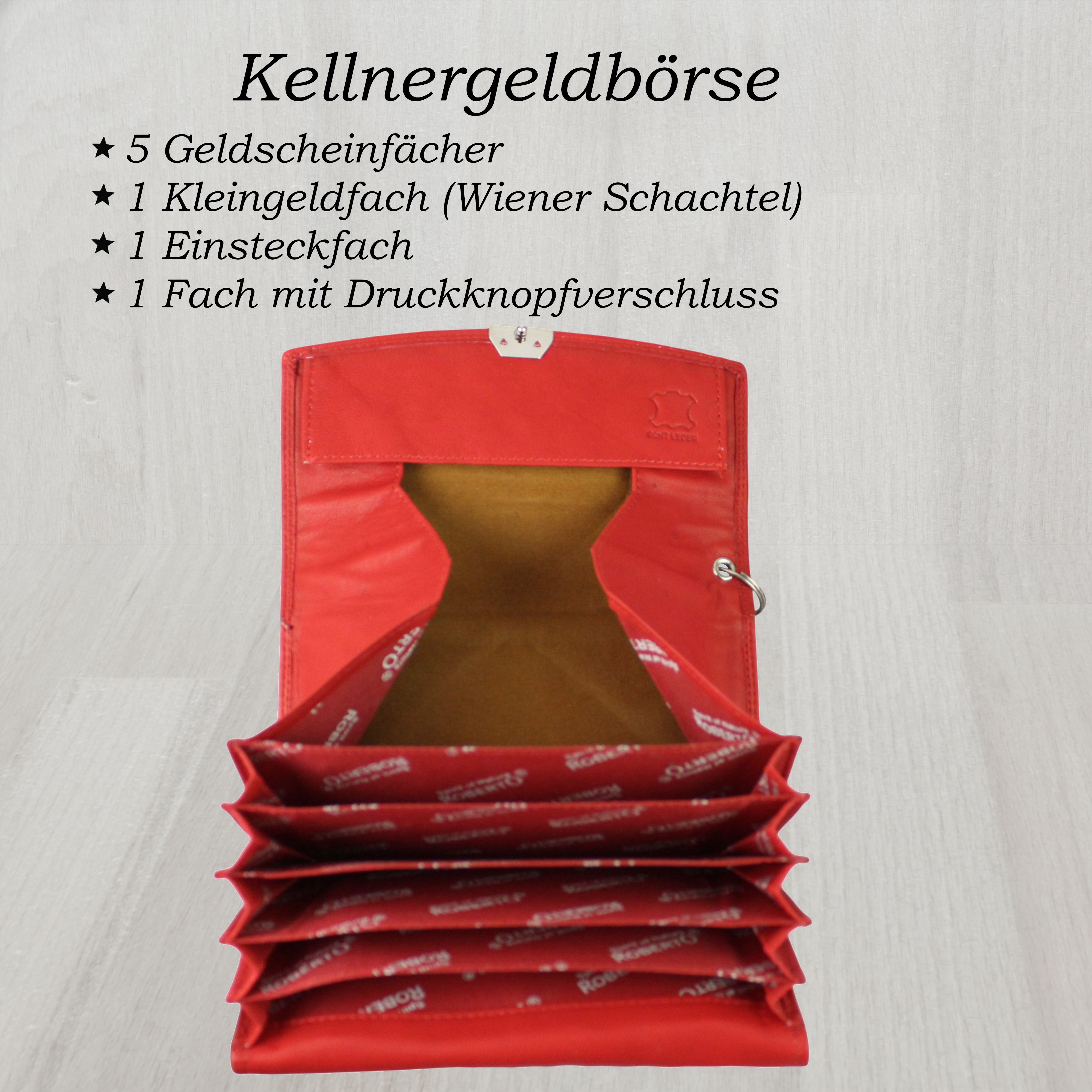 Bedienungs-Geldbeutel Echt Leder -Rote Ledergeldbörse-Gastronomie Kellner Portemonnaie