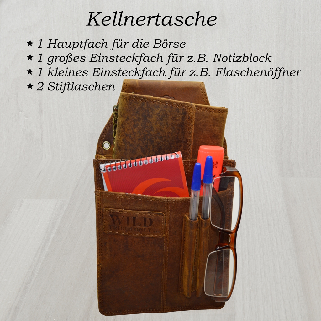 Kellner Set Kellnerbörse Kellnertasche Leder Kellnerset Büffelleder Wildleder Gastrobekleidung Gastronomie Kellner Tasche Geldbörse Bar Tresen Hotel Restaurant Cafe Zubehör Bekleidung