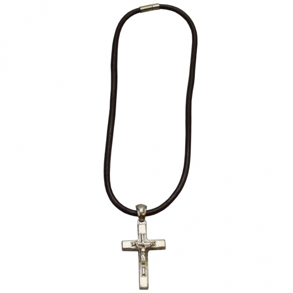 flevado Hochglanz POLIERTES EDELSTAHLKREUZ AN EINEM SEHR Breiten Leder-Halsband