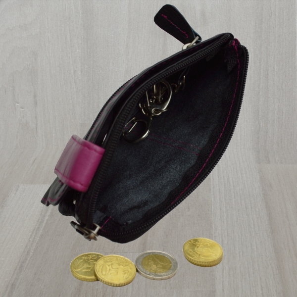 Auto Schlüssel Tasche Aus Genarbtem Nappa Leder – Handliche Sport-Geldbörse Mit 2 Schlüsselketten & Kleinem Fach (ca. 12x7x1,5 Cm)