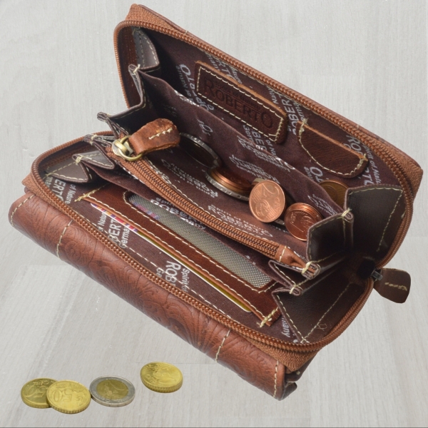Portemonnaie Damen Wild Leder Geldbeutel mit RFID Schutz (grün Blumenmuster) eBa